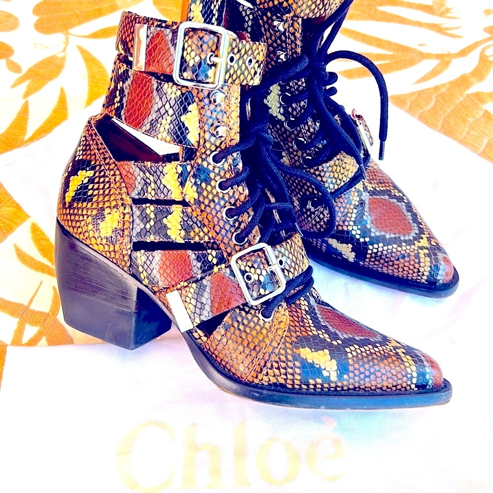 LIKE NEW🐍CHOLE🐍Rylee Python Print Calf Skin Leather Boots🐍